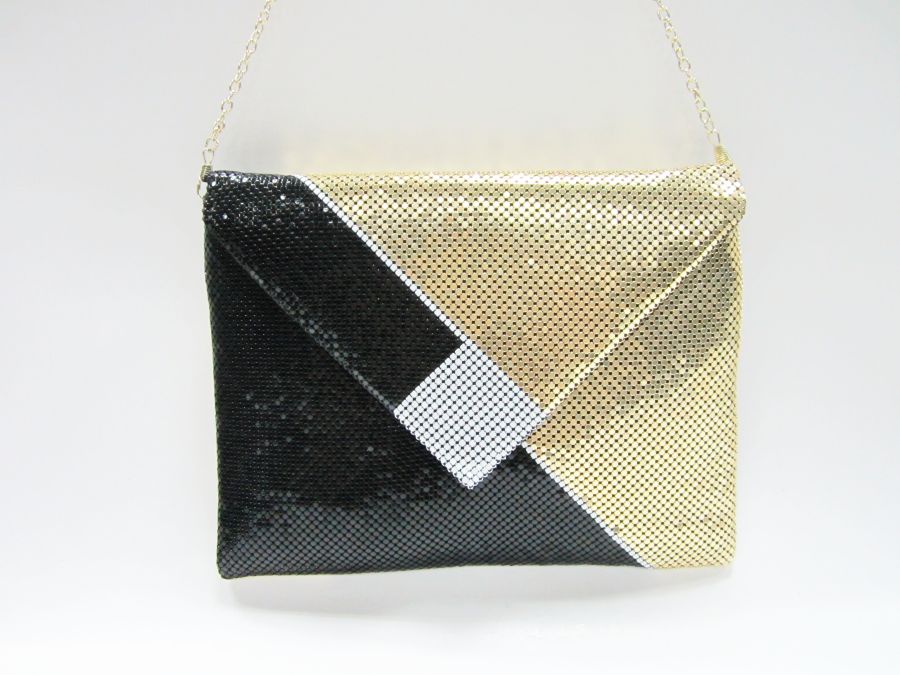 Black and Gold Metal sequin Geometry shape envelope evening bag